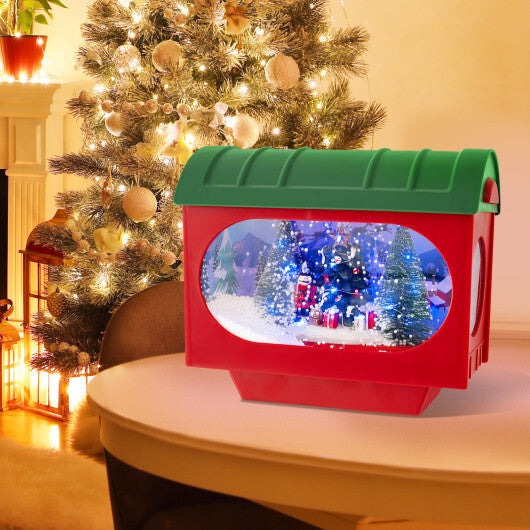 59 Inch Christmas Street Lamp with Sound-Activated Snow Globe Lantern-Red W2B