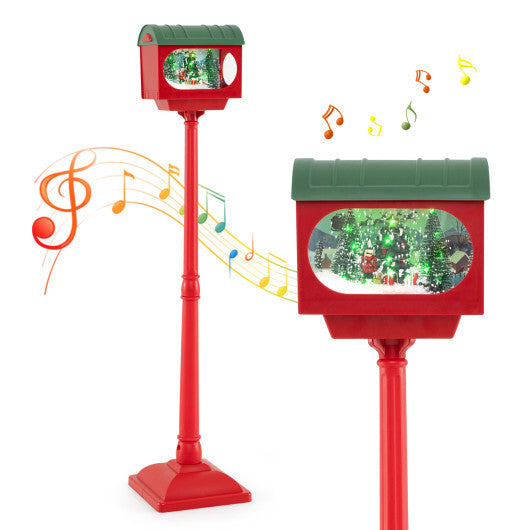 59 Inch Christmas Street Lamp with Sound-Activated Snow Globe Lantern-Red W2B