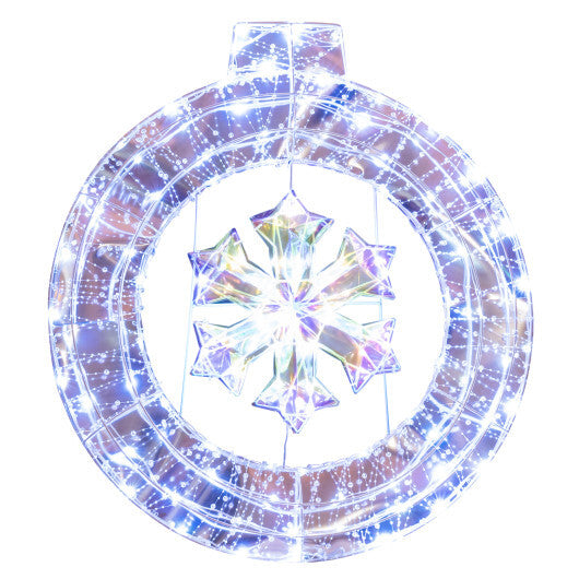33 Inch Lighted Snowflake Wreath with Hanging Ring and Support Bracket W2B