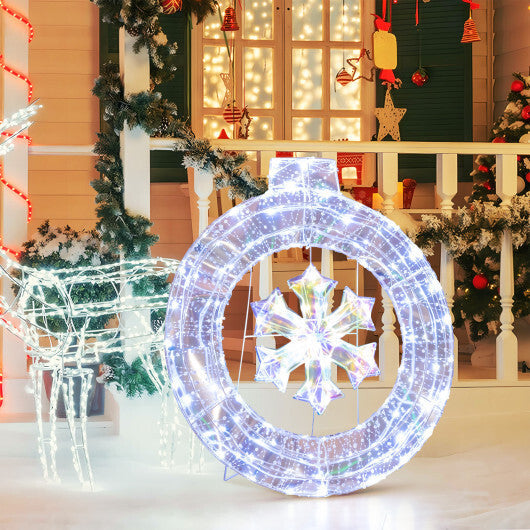 33 Inch Lighted Snowflake Wreath with Hanging Ring and Support Bracket W2B