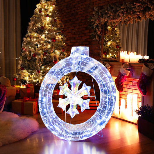 33 Inch Lighted Snowflake Wreath with Hanging Ring and Support Bracket W2B