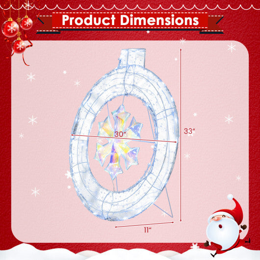 33 Inch Lighted Snowflake Wreath with Hanging Ring and Support Bracket W2B