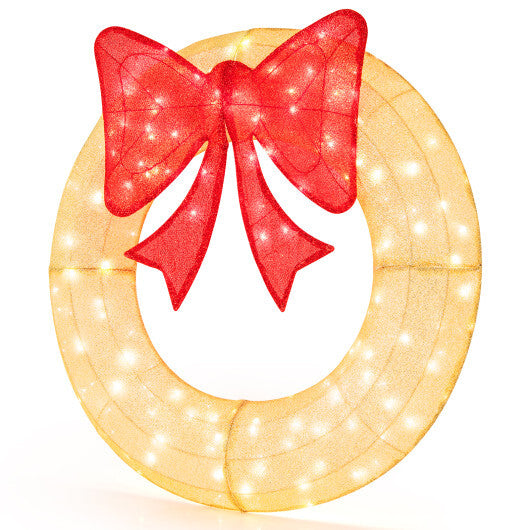 48 Inch Pre-Lit Lighted Christmas Mesh Wreath with Bow and 200 LED Bulbs-Green W2B