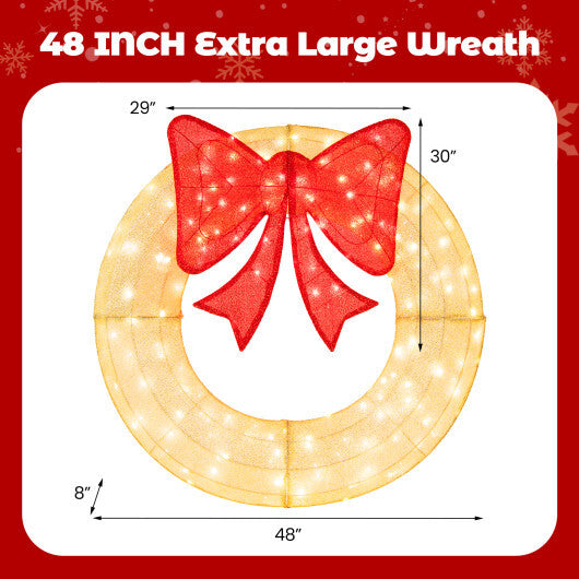 48 Inch Pre-Lit Lighted Christmas Mesh Wreath with Bow and 200 LED Bulbs-Green W2B