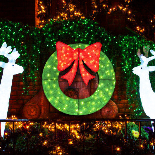 48 Inch Pre-Lit Lighted Christmas Mesh Wreath with Bow and 200 LED Bulbs-Green W2B