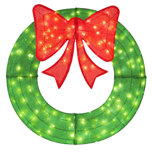 48 Inch Pre-Lit Lighted Christmas Mesh Wreath with Bow and 200 LED Bulbs-Green W2B