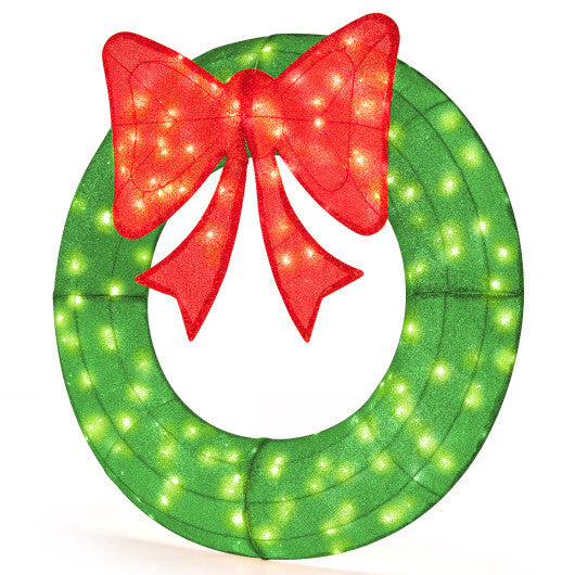48 Inch Pre-Lit Lighted Christmas Mesh Wreath with Bow and 200 LED Bulbs-Green W2B