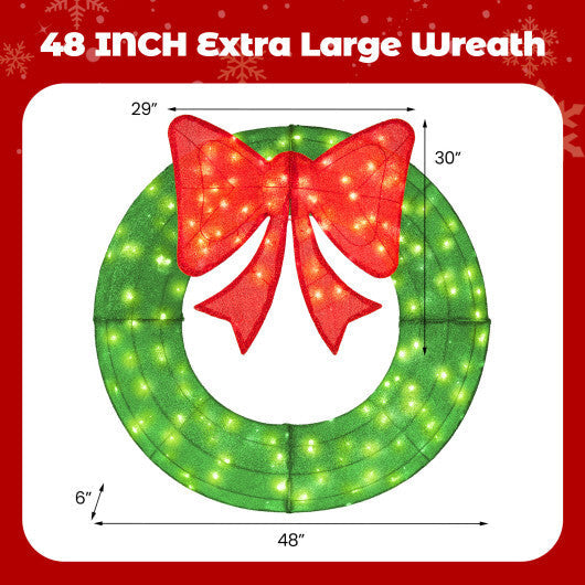 48 Inch Pre-Lit Lighted Christmas Mesh Wreath with Bow and 200 LED Bulbs-Green W2B