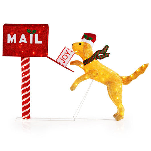3.5 ft Christmas Mail Box with Dog and 120 Warm White LED Lights W2B
