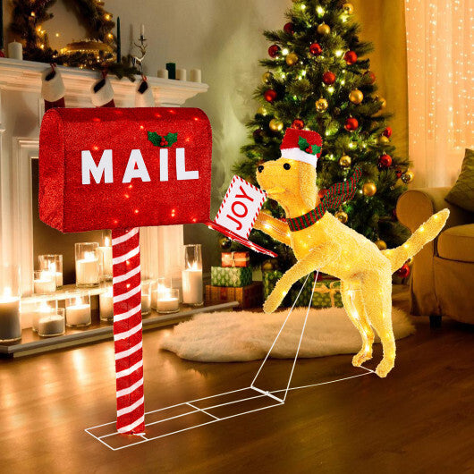 3.5 ft Christmas Mail Box with Dog and 120 Warm White LED Lights W2B