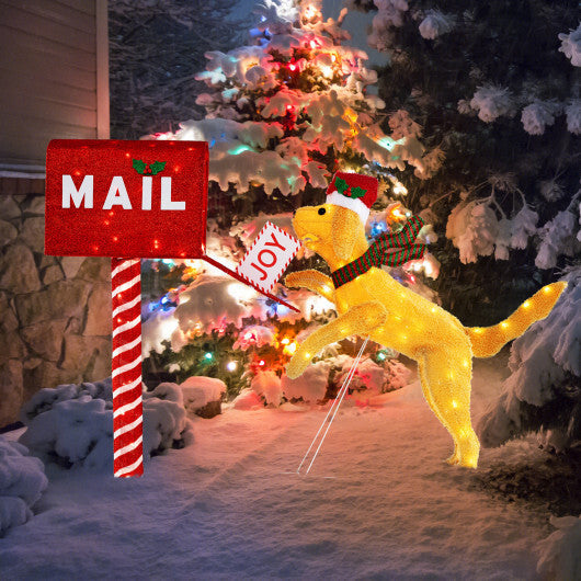 3.5 ft Christmas Mail Box with Dog and 120 Warm White LED Lights W2B