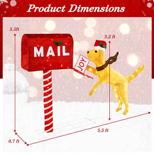 3.5 ft Christmas Mail Box with Dog and 120 Warm White LED Lights W2B