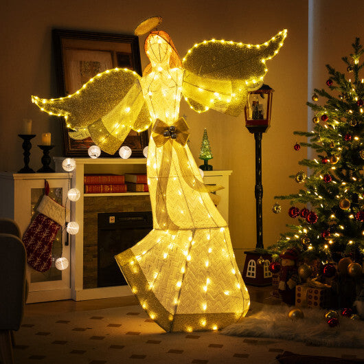 5.2 Feet Christmas Pre-Lit Angel with Halo Wings and 180 Warm White LED Lights W2B