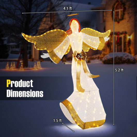5.2 Feet Christmas Pre-Lit Angel with Halo Wings and 180 Warm White LED Lights W2B