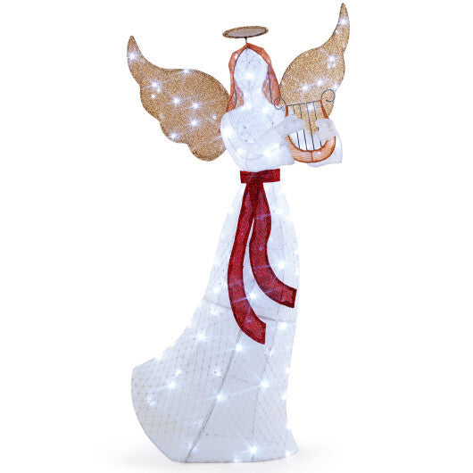 5 ft Christmas Lighted Angel with Harp and 120 Cold White LED Lights W2B
