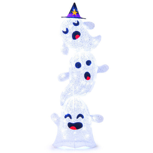 4 FT Lighted Standing Halloween Decoration Stacked Ghosts with 120 LED Lights W2B