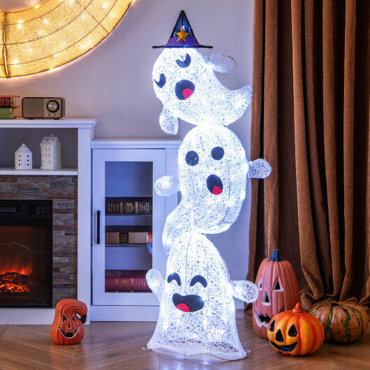 4 FT Lighted Standing Halloween Decoration Stacked Ghosts with 120 LED Lights W2B