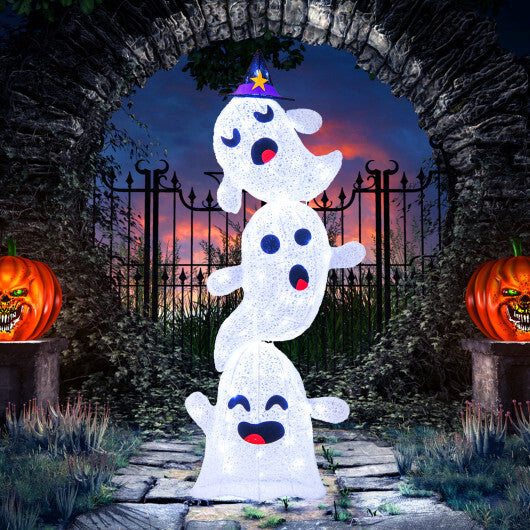 4 FT Lighted Standing Halloween Decoration Stacked Ghosts with 120 LED Lights W2B