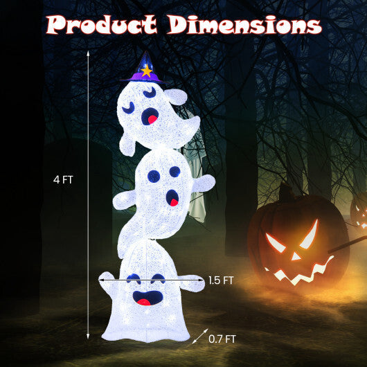 4 FT Lighted Standing Halloween Decoration Stacked Ghosts with 120 LED Lights W2B