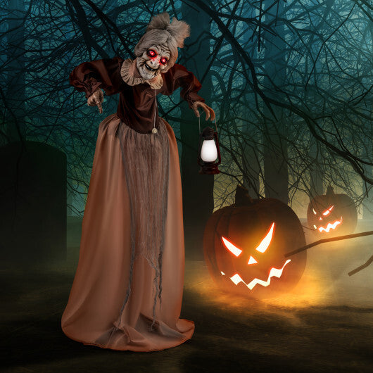Life-Size Halloween Animatronic Moving and Talking Old Lady Hag Prop W2B