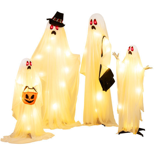 4 PCS Halloween Light up White Cloth Ghost Family with Red and Warm White LED Lights W2B