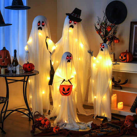 4 PCS Halloween Light up White Cloth Ghost Family with Red and Warm White LED Lights W2B