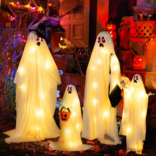 4 PCS Halloween Light up White Cloth Ghost Family with Red and Warm White LED Lights W2B