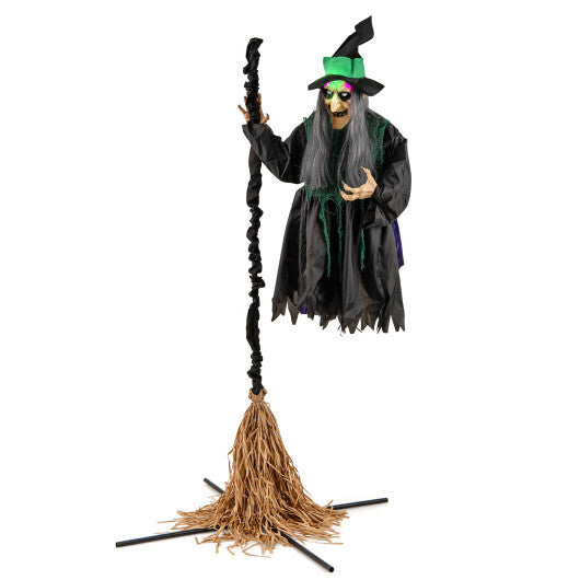 7 Feet Witch on Broom Halloween Animatronic with LED Lights W2B
