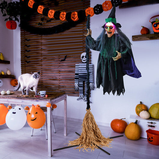 7 Feet Witch on Broom Halloween Animatronic with LED Lights W2B