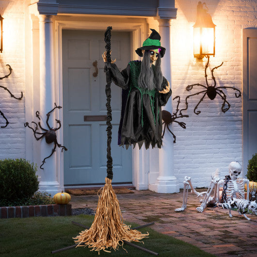7 Feet Witch on Broom Halloween Animatronic with LED Lights W2B