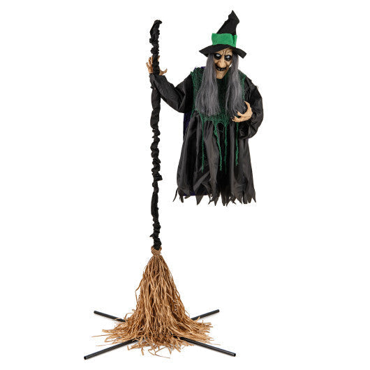 7 Feet Witch on Broom Halloween Animatronic with LED Lights W2B