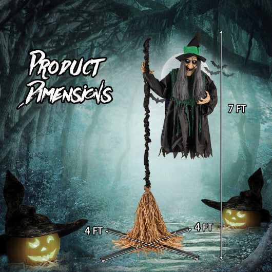 7 Feet Witch on Broom Halloween Animatronic with LED Lights W2B