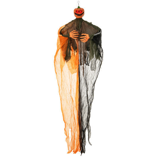 6 Feet Hanging Pumpkin Ghost with Red Glowing Eyes and Bendable Arms W2B
