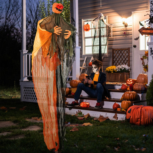 6 Feet Hanging Pumpkin Ghost with Red Glowing Eyes and Bendable Arms W2B