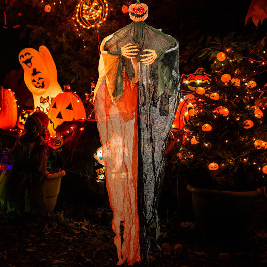 6 Feet Hanging Pumpkin Ghost with Red Glowing Eyes and Bendable Arms W2B