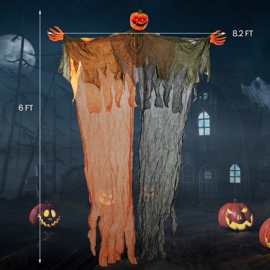 6 Feet Hanging Pumpkin Ghost with Red Glowing Eyes and Bendable Arms W2B