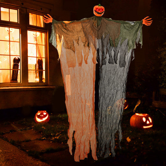 6 Feet Hanging Pumpkin Ghost with Red Glowing Eyes and Bendable Arms W2B