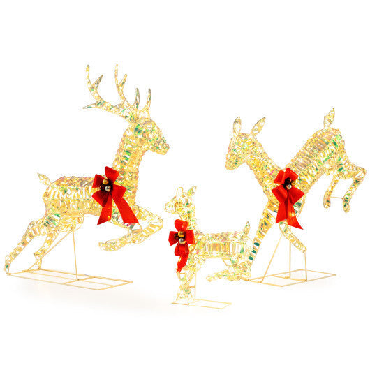 3-Piece Lighted Christmas Reindeer Family with LED Lights and Bows W2B