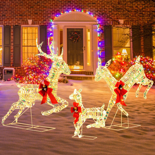 3-Piece Lighted Christmas Reindeer Family with LED Lights and Bows W2B