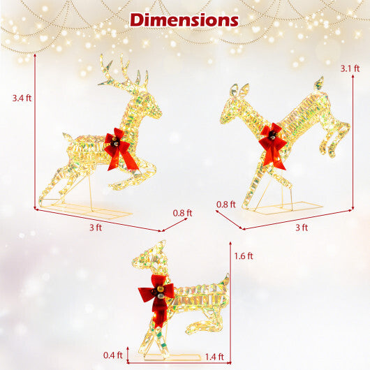 3-Piece Lighted Christmas Reindeer Family with LED Lights and Bows W2B