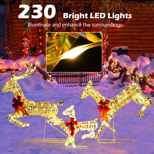 3-Piece Lighted Christmas Reindeer Family with LED Lights and Bows W2B