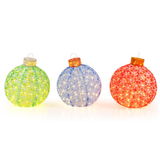 3-Piece Pre-Lit Pop up Christmas Ball Set with Warm White LED Lights W2B