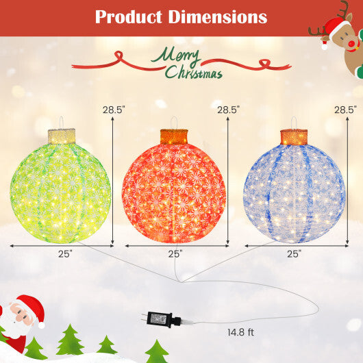 3-Piece Pre-Lit Pop up Christmas Ball Set with Warm White LED Lights W2B