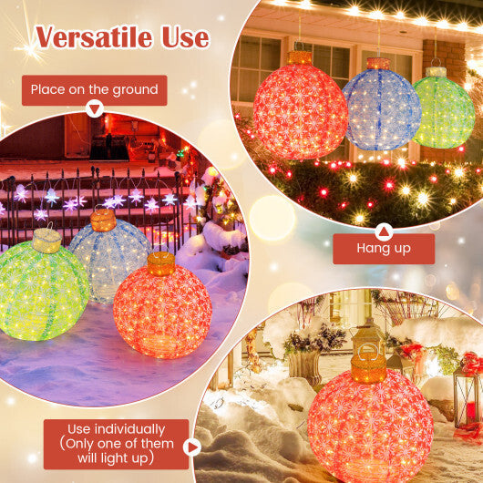 3-Piece Pre-Lit Pop up Christmas Ball Set with Warm White LED Lights W2B