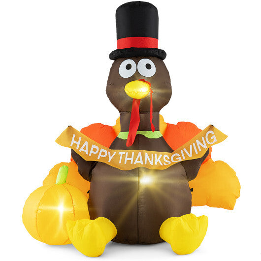 5 FT Inflatable Turkey with Pumpkin and LED Lights for Indoor Party W2B