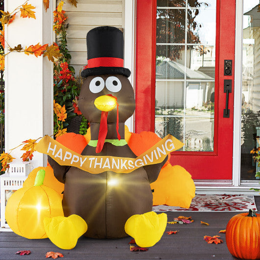 5 FT Inflatable Turkey with Pumpkin and LED Lights for Indoor Party W2B