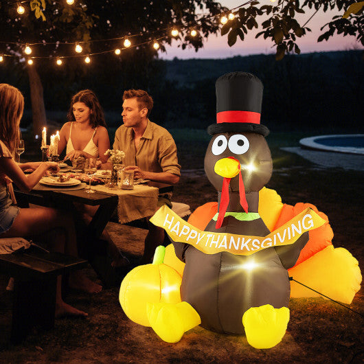 5 FT Inflatable Turkey with Pumpkin and LED Lights for Indoor Party W2B