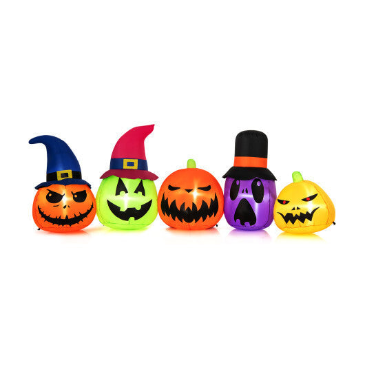 9 Feet Inflatable Pumpkin Patch Family with Built-in LED Lights and Witch Hats W2B