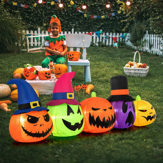 9 Feet Inflatable Pumpkin Patch Family with Built-in LED Lights and Witch Hats W2B