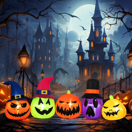 9 Feet Inflatable Pumpkin Patch Family with Built-in LED Lights and Witch Hats W2B